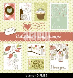 set of valentine`s day stamps Stock Vector